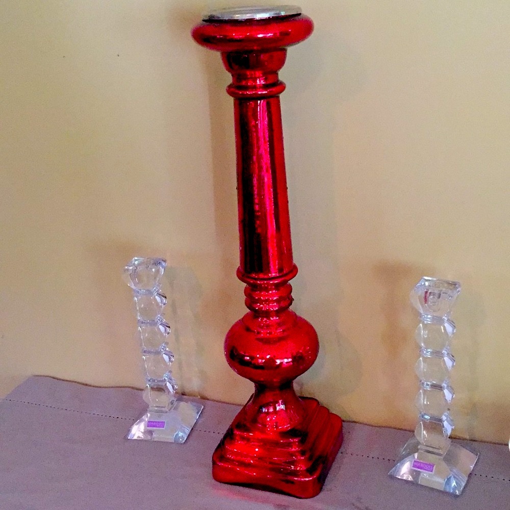20’ Tall Beautiful Shiny Red Silver Candle Holder